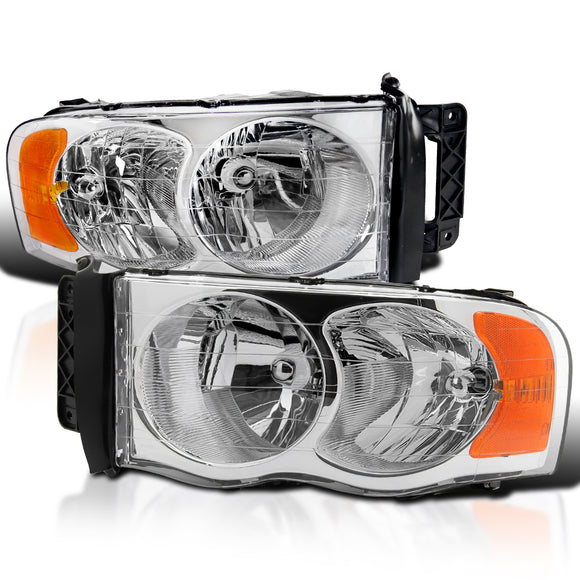 Coolstuffguru Compatible with Dodge Ram 1500 Truck Chrome Clear Head Lights Lamps