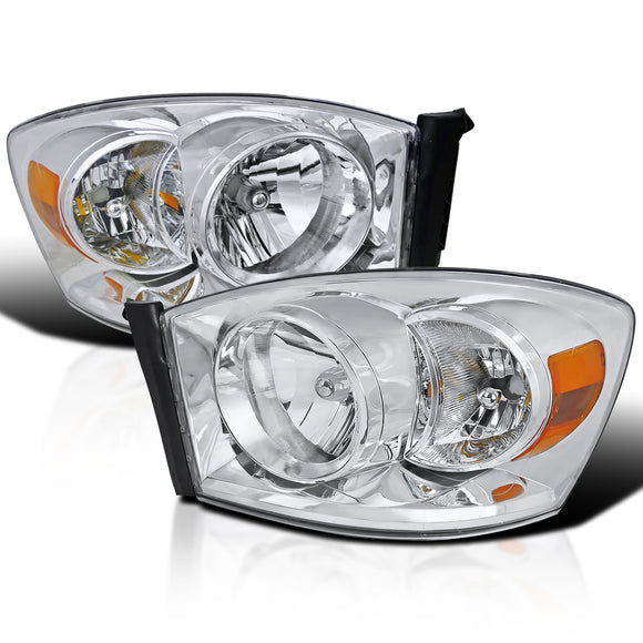 Coolstuffguru Compatible with Dodge Ram Euro Chrome Diamond Headlights W/O Amber Bar