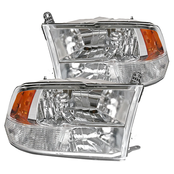 Coolstuffguru Compatible with Dodge Ram 1500 2500 3500 Euro Chrome Clear Quad Headlight Head Lamps