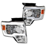 Coolstuffguru Clear Headlights+LED Strip Tube Bar Signal Lamps Compatible with Ford F150 2009-2014 L+R Pair Head Light Lamp Assembly