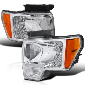 Coolstuffguru Compatible with Ford F150 Xlt Xl Svt Stx Chrome Housing Clear Lens Headlights