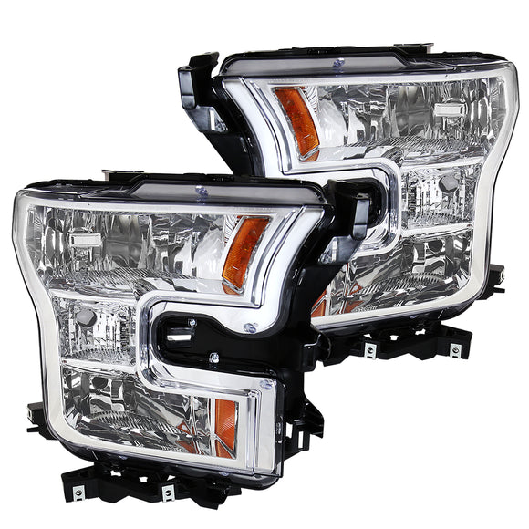 Coolstuffguru Compatible with Ford F150 Chrome Clear Headlights Head Lamps Lights Pair