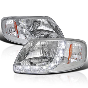 Coolstuffguru Compatible with Ford F-150 Chrome/ Clear Smd Led Head Lights+Corner Signal Lamps