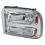 Coolstuffguru Compatible with Ford F250 F350 F450 F550 Excursion Chrome Clear Headlights+Amber Reflector Pair