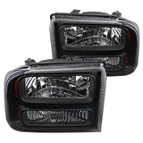 Coolstuffguru Compatible with Ford F250 F350 F450 F550 Excursion Black Clear Headlights+Amber Reflector Pair