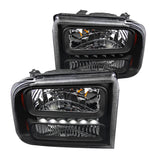 Coolstuffguru Compatible with Ford F250 F350 F450 F550 Excursion Black Clear LED Headlights+Amber Reflector