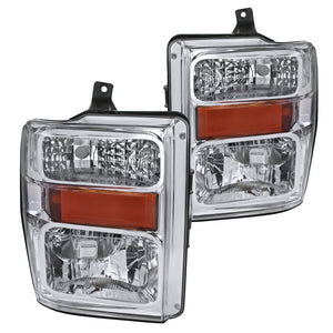 Coolstuffguru Compatible with Ford F250 F350 F450 Super Duty Chrome Clear Headlights+Amber Reflector