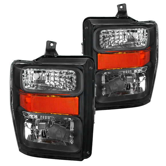 Coolstuffguru Compatible with Ford F250 F350 F450 Super Duty Black Clear Headlights+Amber Reflector