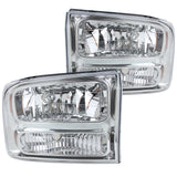 Coolstuffguru Compatible with Ford F250 F350 SuperDuty Chrome Clear 1 Piece Style Headlights Bumper Lamp