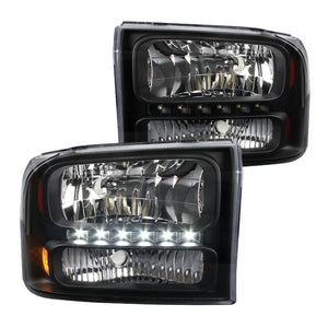 Coolstuffguru Compatible with Ford F250 F350 Superduty Excursion US 1-Piece Black Clear LED Headlights