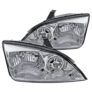 Coolstuffguru Euro Chrome Clear Headlights Head Lamps Pair Compatible with Ford Focus ZX3 ZX4 ZX5