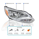 Coolstuffguru Compatible with Ford Focus S/SE 4-Door Chrome Clear Amber Headlights Head Lamps