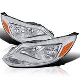 Coolstuffguru Compatible with Ford Focus S/SE 4-Door Chrome Clear Amber Headlights Head Lamps