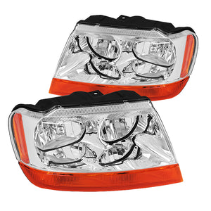 Coolstuffguru Compatible with Jeep Grand Cherokee Clear Lens Headlights Amber Turn Signal Lamps Left+Right