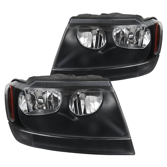 Coolstuffguru Compatible with Jeep Grand Cherokee Black Replacement Headlights Head Lights Lamps Left+Right