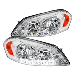 Coolstuffguru Compatible with Chevy Impala Monte Carlo Chrome Clear LED Headlights w/ Amber Reflector Pair