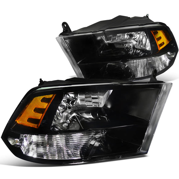 Coolstuffguru Compatible with Dodge Ram 1500 2500 3500 Black Housing Headlights Amber Reflector