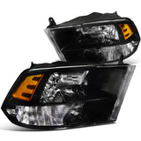 Coolstuffguru Compatible with Dodge Ram 1500 2500 3500 Black Housing Headlights Amber Reflector