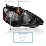 Coolstuffguru Compatible with Acura Rsx Jdm Black Dc5 Oem Style Diamond Head Lights Lamps