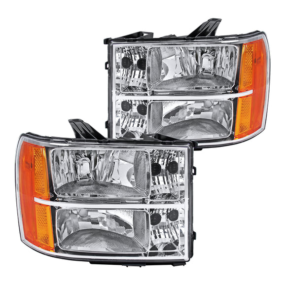 Coolstuffguru Compatible with GMC Sierra 1500/2500/3500HD Denali Chrome Headlights+Amber Reflector