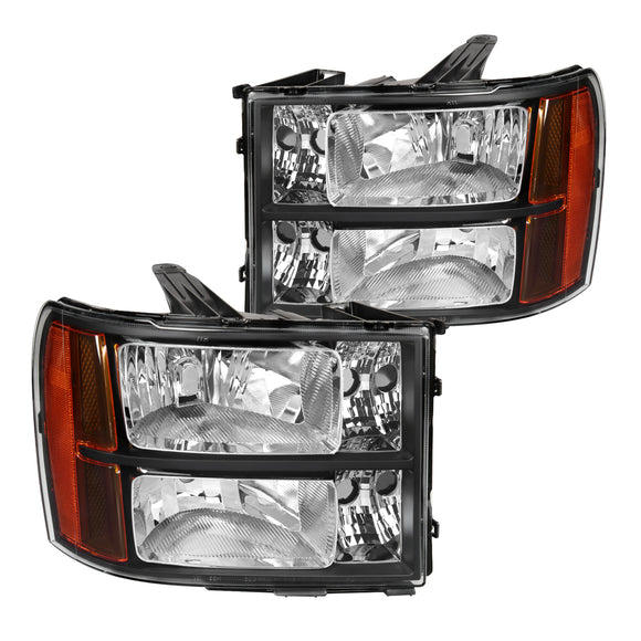 Coolstuffguru Compatible with GMC Sierra 1500/2500/3500HD Denali Black Headlights+Amber Reflector