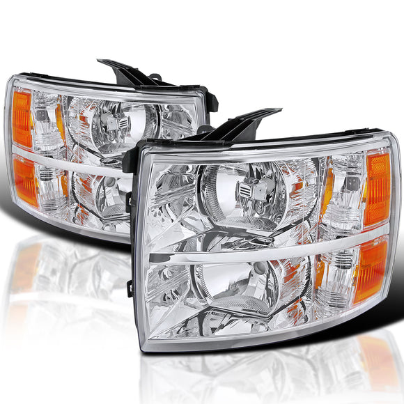 Coolstuffguru Compatible with Chevy Silverado 1500/2500/3500 HD Chrome Headlights Pair Left+Right