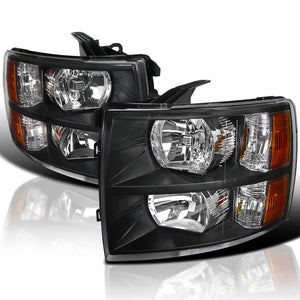 Coolstuffguru Compatible with Chevy Silverado 1500/2500/3500HD Diamond Black Headlights Pair