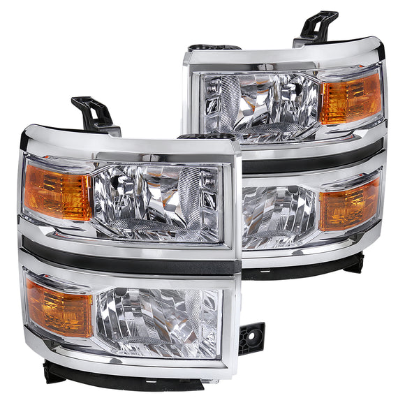 Coolstuffguru Compatible with Chevy Silverado 1500 Pickup Chrome Clear Headlights+Corner Signal Lamps