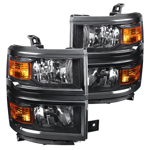 Coolstuffguru Compatible with Chevy Silverado 1500 Pickup Black Clear Headlights+Corner Signal Lamps