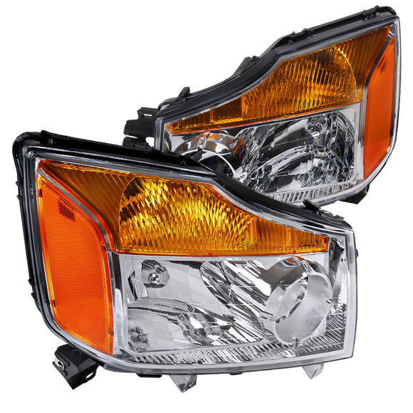 Coolstuffguru Compatible with Nissan Titan Pickup Armada Amber Chrome Diamond Headlights Pair