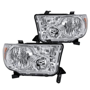 Coolstuffguru Compatible with Toyota Tundra Sequoia Chrome Clear Headlights w/ Amber Reflector