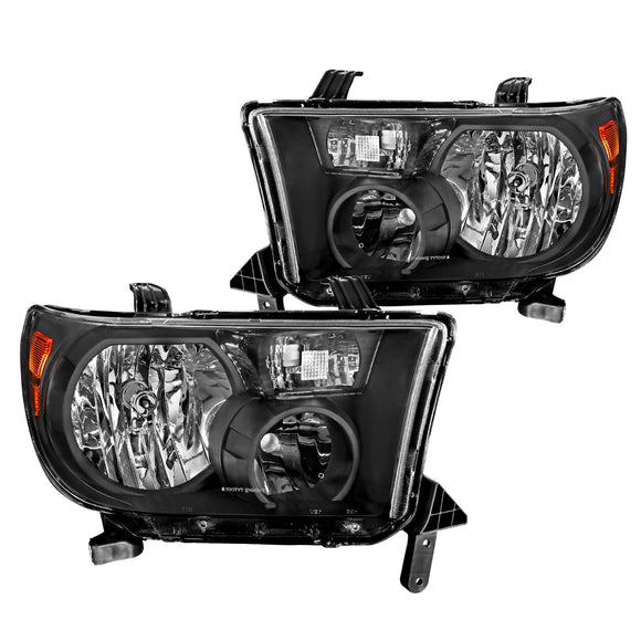 Coolstuffguru Compatible with Toyota Tundra Sequoia Crystal Black Headlights w/ Amber Reflector