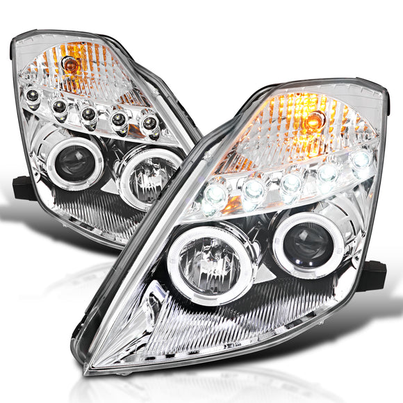 Coolstuffguru Compatible with Nissan 350Z Z33 Jdm Halo Clear Chrome Projector Head Lights Lamps Pair