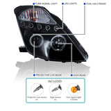 Coolstuffguru Compatible with Nissan 350Z Halo Glossy Piano Black Projector Headlight W/LED Lamps