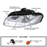 Coolstuffguru Compatible with Audi A4 Crystal Chrome R8 LED Strip Projector Headlights Pair