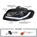 Coolstuffguru Compatible with Audi A4 Black Projector Headlights W/R8 Sty Led Daytime Running Lamps