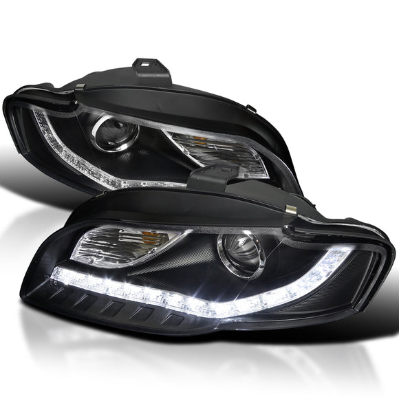 Coolstuffguru Compatible with Audi A4 Black Projector Headlights W/R8 Sty Led Daytime Running Lamps