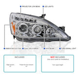 Coolstuffguru Compatible with Honda Accord Chrome Clear Led Projector Halo Head Lights