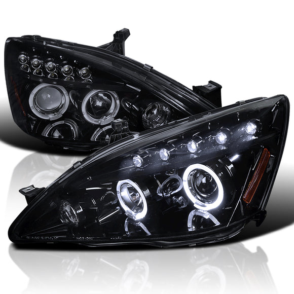 Coolstuffguru Compatible with Honda Accord Dual Halo Led Glossy Black Projector Headlights