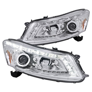 Coolstuffguru Halo Led Turn Signal Chrome Housing Clear Lens Projector Headlights Compatible with Honda Accord 4Dr Sedan 2008-2012 L+R Pair Head Light Lamp Assembly