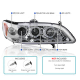 Coolstuffguru Compatible with Honda Accord Chrome Clear Led Projector Halo Head Lights