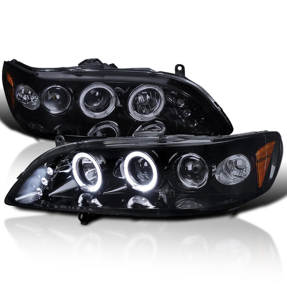 Coolstuffguru Compatible with Honda Accord Dual Halo Led Glossy Black Projector Headlights