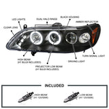 Coolstuffguru Compatible with Honda Accord Led Black Projector Halo Head Lights