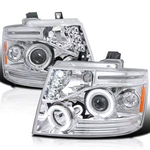 Coolstuffguru Compatible with Chevy Avalanche Suburban Tahoe Halo Led Chrome Clear Projector Head Lights