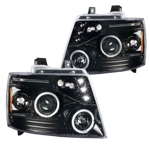 Coolstuffguru Compatible with Chevy Tahoe Avalanche Suburban LED Dual Jet Black Halo Projector Headlights Pair