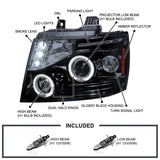 Coolstuffguru Compatible with Chevy Avalanche Glossy Black Housing Smoked Lens Halo Led Proj Headlights