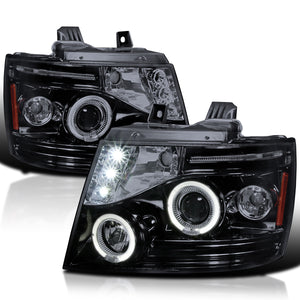 Coolstuffguru Compatible with Chevy Avalanche Glossy Black Housing Smoked Lens Halo Led Proj Headlights