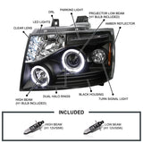 Coolstuffguru Compatible with Chevy Avalanche Tahoe Suburban 1500 2500 Black Halo Led Projector Head Lights