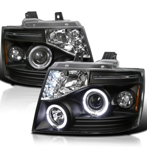 Coolstuffguru Compatible with Chevy Avalanche Tahoe Suburban 1500 2500 Black Halo Led Projector Head Lights