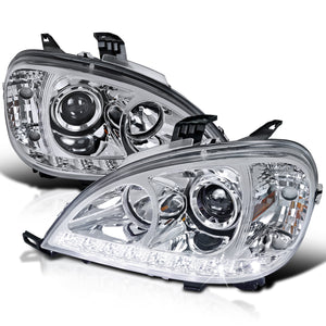 Coolstuffguru Compatible with Mercedes Benz W163 ML Class Chrome Projector Headlights w/ LED Strip